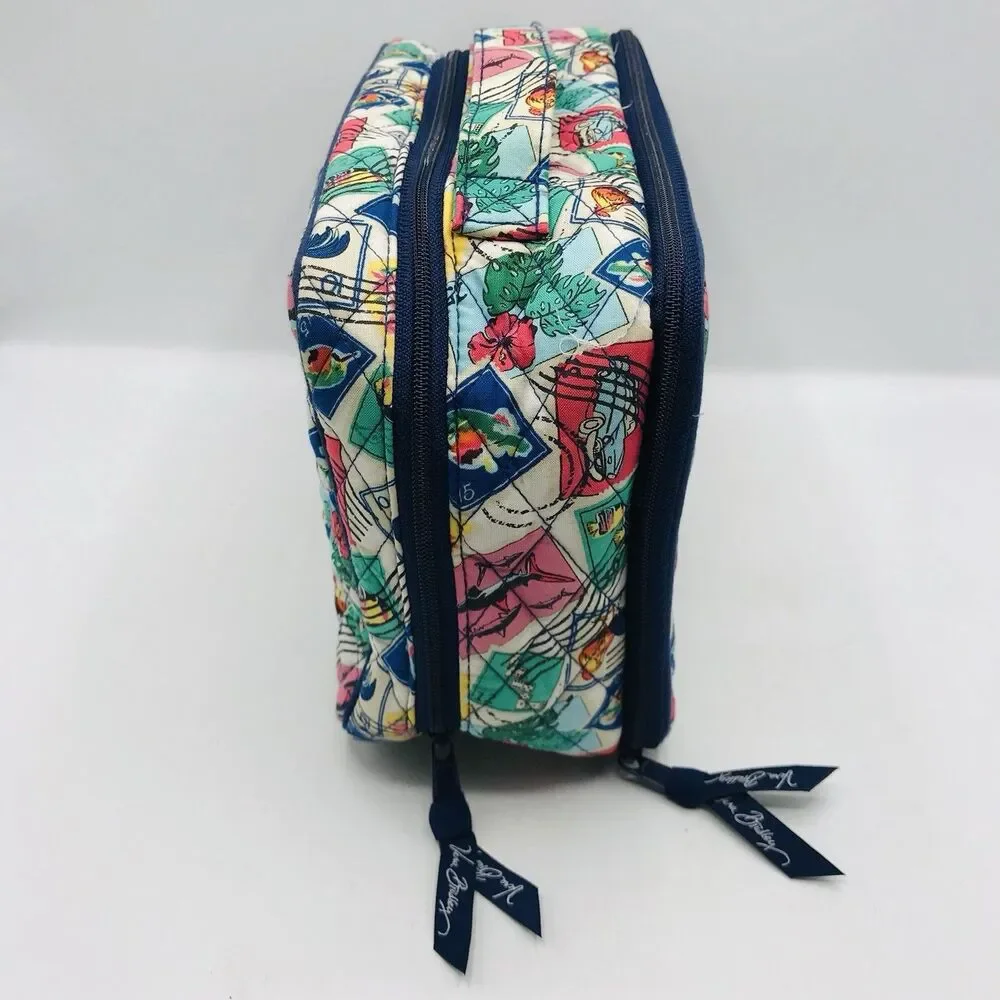 Vera Bradley Cuban Stamps Travel Case Cosmetic Makeup Bag Zip Close Lined 12x7x4